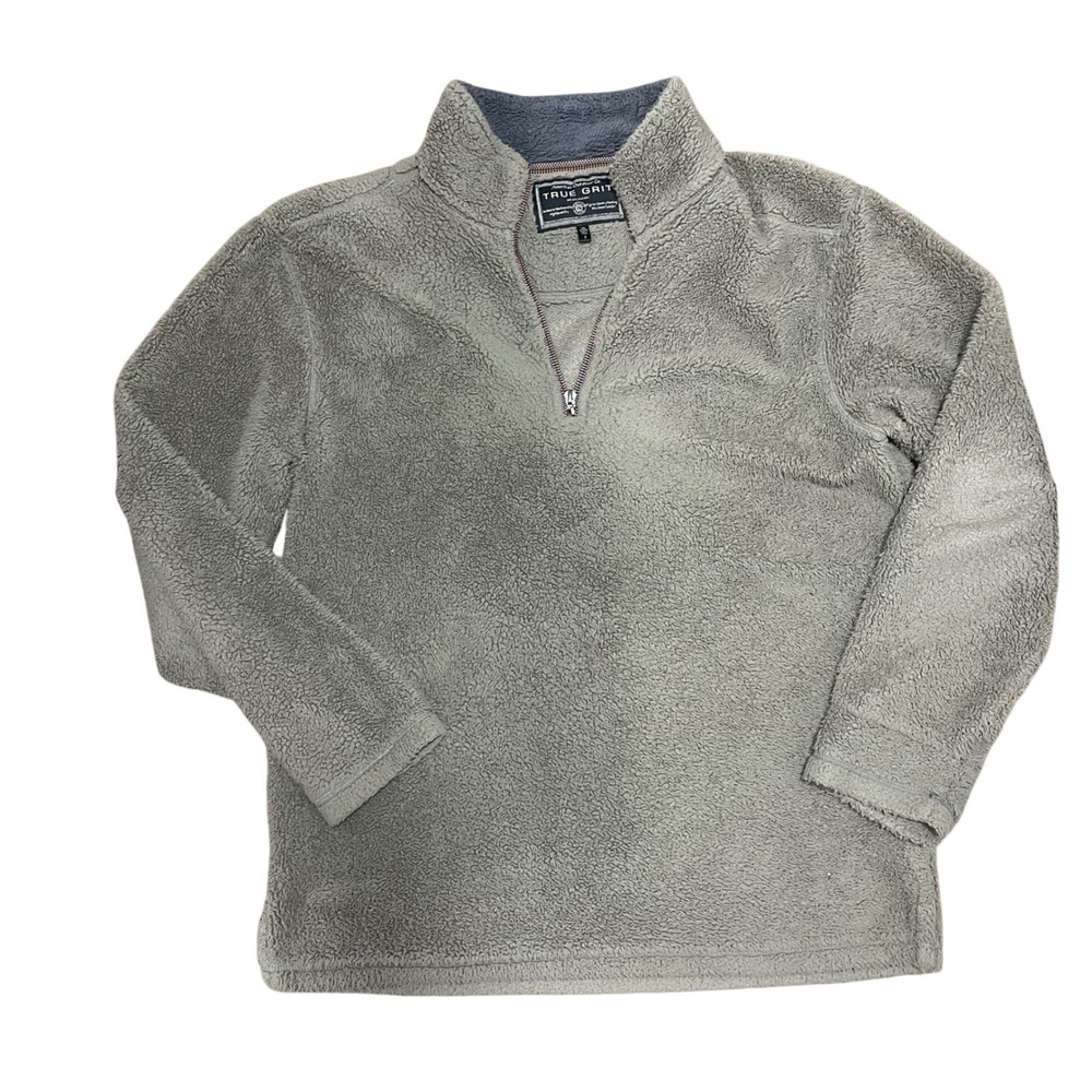True Grit Mens Gray Frosty Tipped Pile Fleece 1/4 Zip Pullover Sweater Small